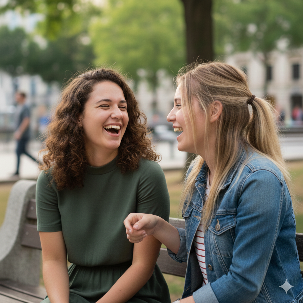Happy team members laughing